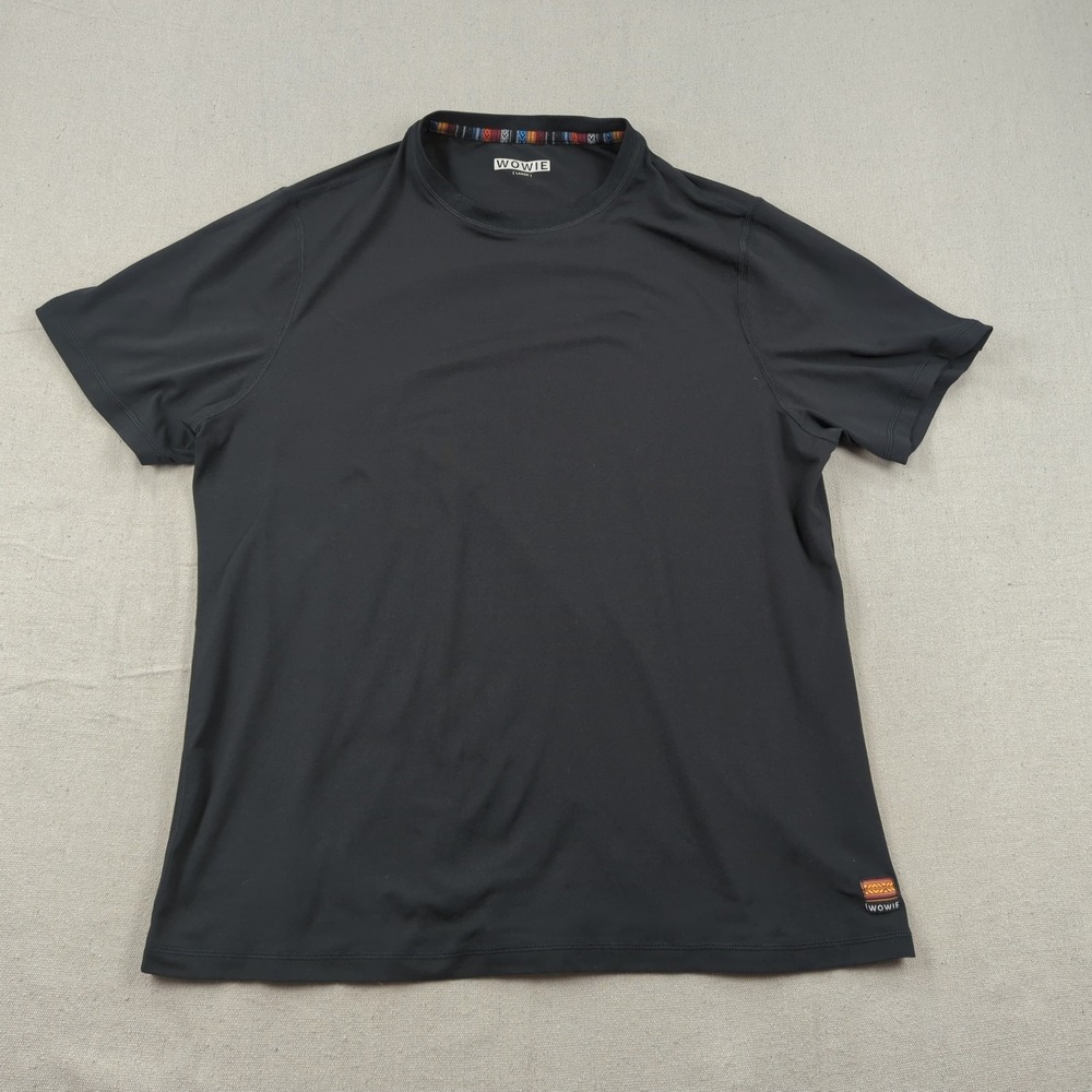Wowie Tee Shirt Mens Large Black  Crew Neck Soft Stretch Casual